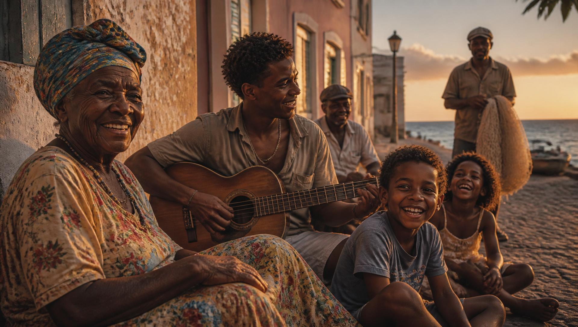 Cape Verdean people at golden hour in Mindelo
